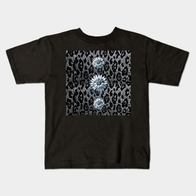 Animal Print Sophisticated Cheetah Black and Silver Kids T-Shirt by Overthetopsm
